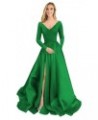Long Sleeve Velvet Prom Dresses V Neck A-Line Formal Gowns Satin Evening Dress with Pockets Green $37.40 Dresses