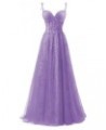 Lace Applique Tulle Prom Dresses for Women Long Spaghetti Straps Formal Evening Party Gown Ball Gown with Slit Dusty Purple $...